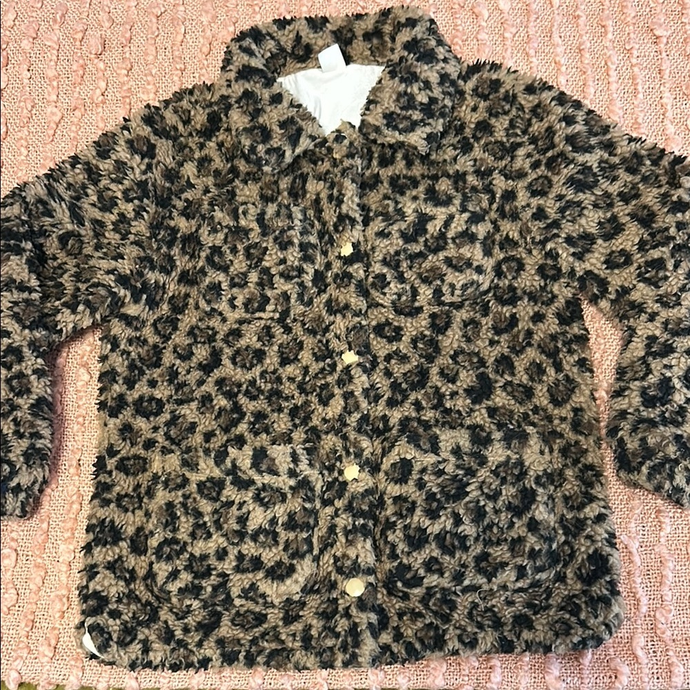 Crewcuts Black and Brown Puffer Jacket with Leopard Print